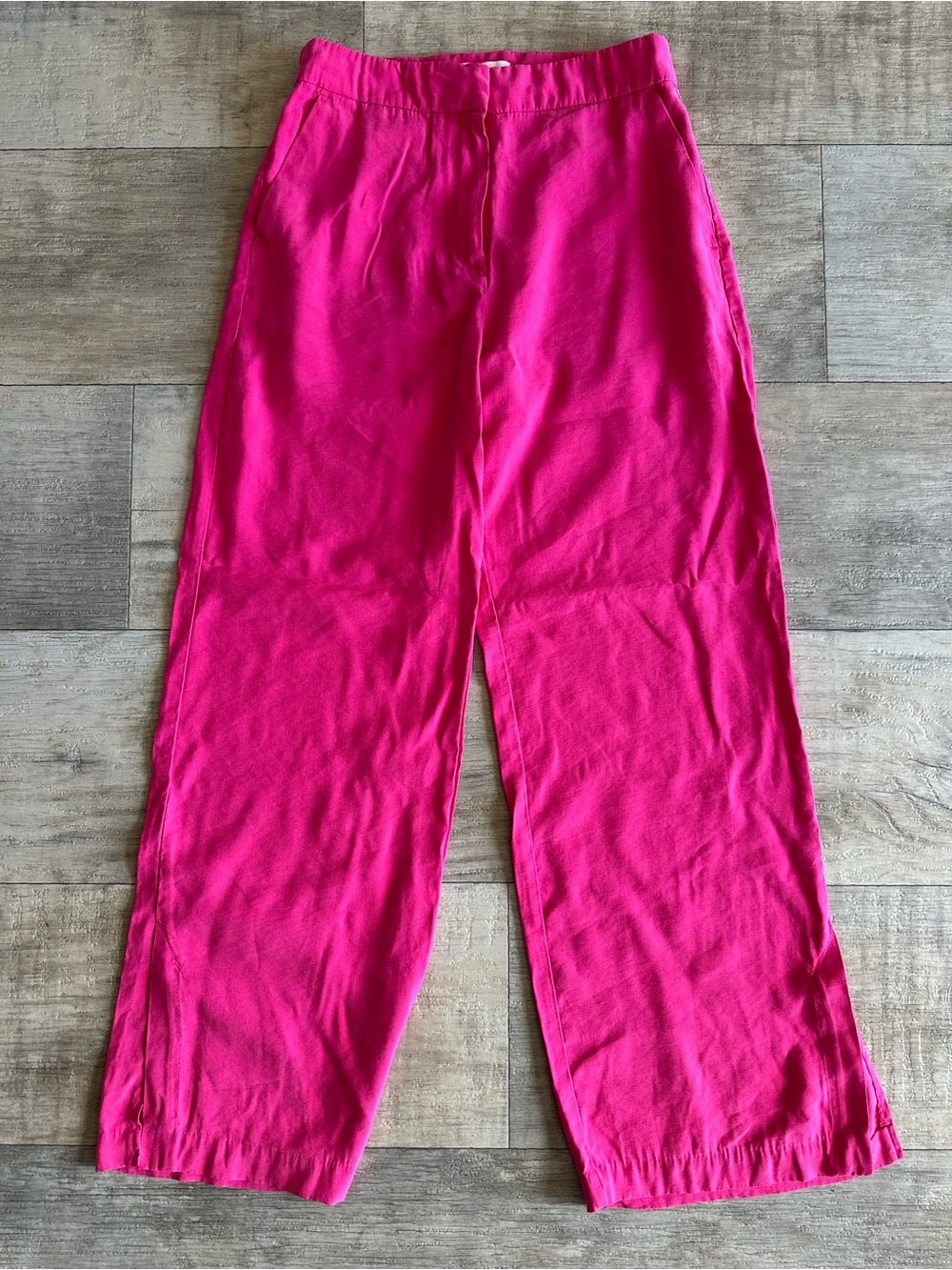 H&M Hot Pink Wide Leg Pants Side Slit Hem Size 8